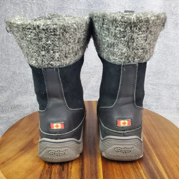 Pajar Canada Ava Winter Boots Womens 7 Black Suede Leather Faux Fur Snow Lace Up - Picture 4 of 9